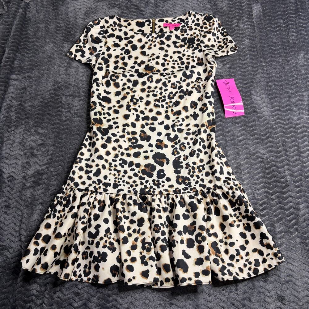 Betsey Johnson Women's Scuba Ruffle-Hem Dress size 6 Leopard NWT